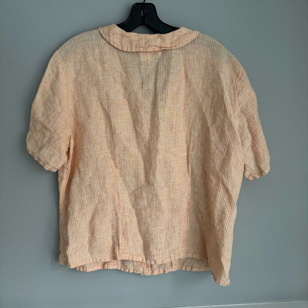FLAX Linen Shirt Medium Womens Short Sleeve Boxy Oversize Button Up Orange Boho - Picture 5 of 5